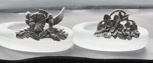 Vintage 2000 Seagull Pewter Frosted Glass Candle Holders Hummingbird Floral Lot